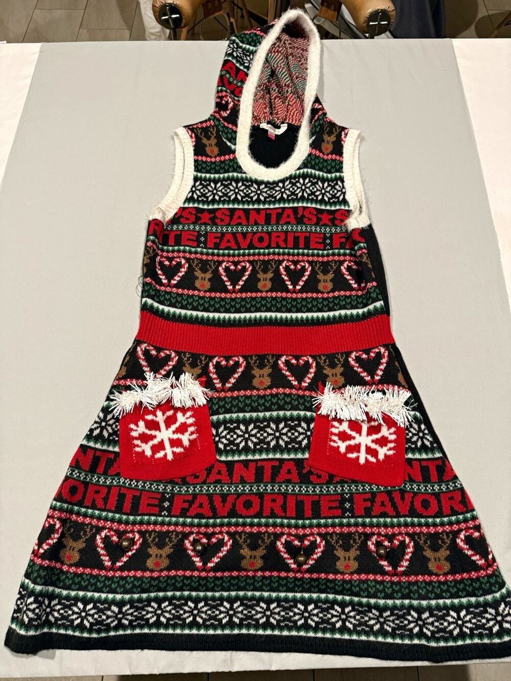 No Boundaries Sweater Dress XL 15-17 Christmas Santa Hooded Sleeveless Knit